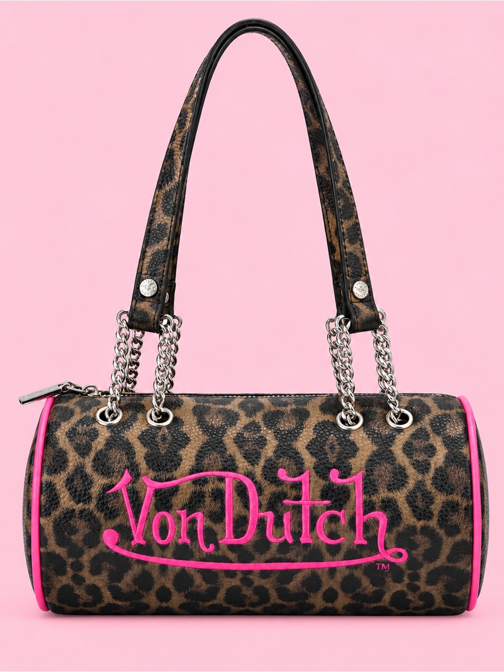 ViralβΌοΈVon Dutch Hot Pink Leopard Barrel Bag